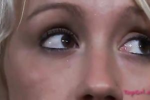 Salacious blond with good breasts is patiently awaiting for a castigation