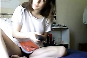 Cute and charming natural dark head with cute wobblers was teasing her soaked muff