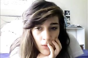 Cute and charming natural dark head with cute wobblers was teasing her soaked muff