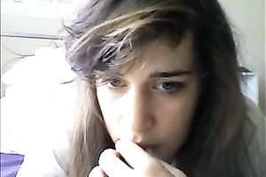 Cute and charming natural dark head with cute wobblers was teasing her soaked muff