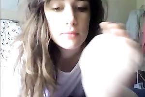 Cute and charming natural dark head with cute wobblers was teasing her soaked muff