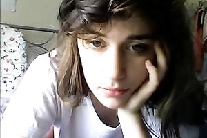 Cute and charming natural dark head with cute wobblers was teasing her soaked muff