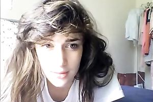 Cute and charming natural dark head with cute wobblers was teasing her soaked muff