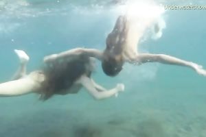 Two majestic non-professional youthful trollops exposing bodies