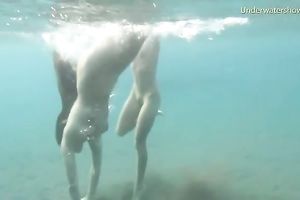 Two majestic non-professional youthful trollops exposing bodies