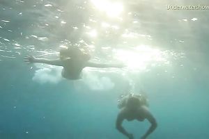 Two majestic non-professional youthful trollops exposing bodies