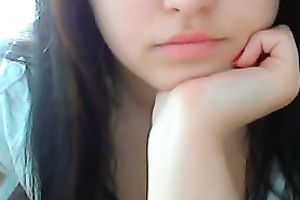 Kinky and cute a bit shy web camera brunette hair flashed her admirable rounded gazoo