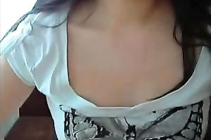 Kinky and cute a bit shy web camera brunette hair flashed her admirable rounded gazoo