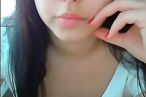 Kinky and cute a bit shy web camera brunette hair flashed her admirable rounded gazoo