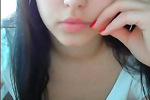 Kinky and cute a bit shy web camera brunette hair flashed her admirable rounded gazoo