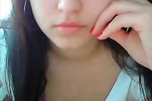 Kinky and cute a bit shy web camera brunette hair flashed her admirable rounded gazoo