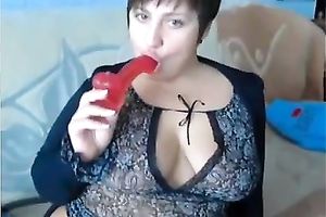 Short haired playful mother I'd like to fuck with excitement sucked her red sextoy on cam