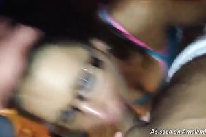 Incredible and wicked bronze skin girlfriend with glasses blows dong