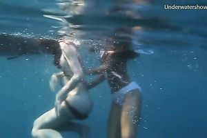 Young and exquisite European legal age teenager chicks in the blue unfathomable sea