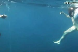 Young and exquisite European legal age teenager chicks in the blue unfathomable sea