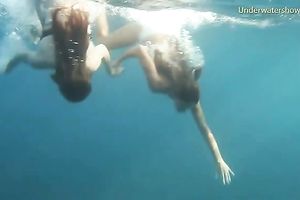 Young and exquisite European legal age teenager chicks in the blue unfathomable sea