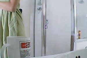 Adorable non-professional white slutty wife in the washroom filmed on hidden livecam
