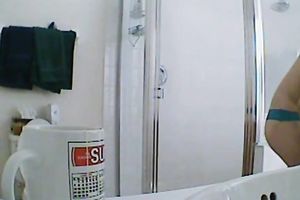 Adorable non-professional white slutty wife in the washroom filmed on hidden livecam