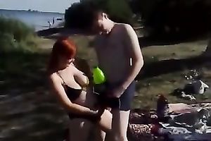 Ugly red haired mamma gets wild and wicked in the nature