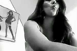 Busty and sultry dark brown flashes her wet crack likewise on cam