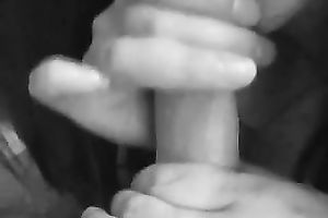 Brunette with quite nice natural large pointer sisters jerks and sucks my dick