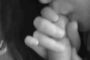 Brunette with quite nice natural large pointer sisters jerks and sucks my dick