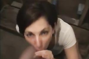 Wondrous dark brown mother I'd like to fuck in white T-shirt gives a super carnal BJ