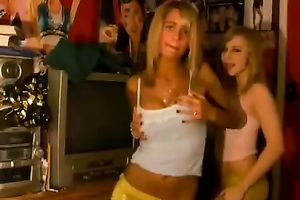 Sweet legal age teenager golden-haired sweethearts stripteasing wicked on the web camera