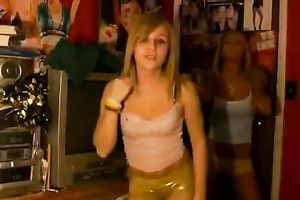 Sweet legal age teenager golden-haired sweethearts stripteasing wicked on the web camera