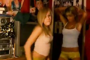 Sweet legal age teenager golden-haired sweethearts stripteasing wicked on the web camera
