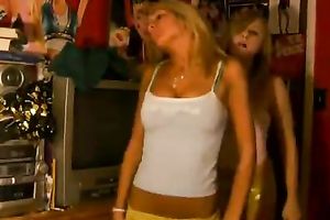 Sweet legal age teenager golden-haired sweethearts stripteasing wicked on the web camera