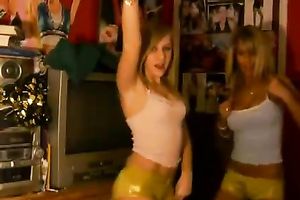Sweet legal age teenager golden-haired sweethearts stripteasing wicked on the web camera
