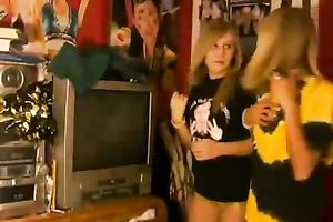 Sweet legal age teenager golden-haired sweethearts stripteasing wicked on the web camera