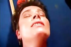 Petite short haired milf widens her legs on the pool table