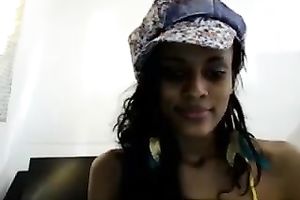 Leggy black skinned brunette hair GF of mine can't live without going solo on livecam
