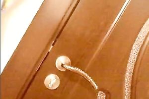 Cute brunette hair girlfriend brags off her wobblers and booty after shower