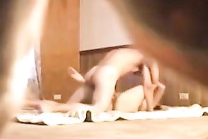 Hidden webcam caught hawt brunette hair cowgirl topping her boyfriend on floor