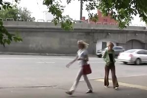 Cute and small Russian playgirl changes raiment outside