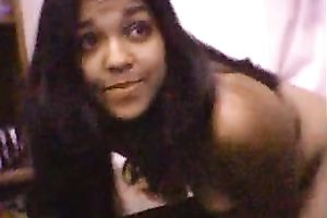Webcam movie scene with perky-boobed Indian babe flashing her butt