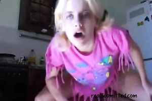 Dirty nasty golden-haired sweetheart group-fucked hard in front of livecam