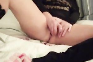 Torrid leggy sweetheart in black nylons was playing with her lovely love tunnel