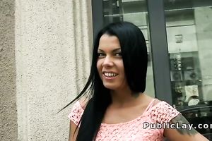 Tattooed legal age teenager receives specie and big dong in public