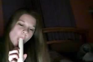 Cute web camera honey Abbey masturbates and sucks sex tool