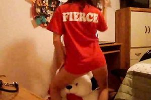 My shiny dark haired teeny gf shakes her gazoo topless