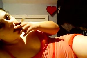 Amateur all alone naturally slutty cam whore was smokin' during the time that posing