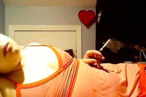 Amateur all alone naturally slutty cam whore was smokin' during the time that posing