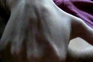 German teeny coed chick pokes her taut bald fur pie with sex toy