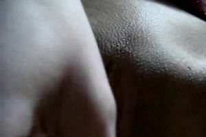 German teeny coed chick pokes her taut bald fur pie with sex toy