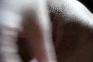 German teeny coed chick pokes her taut bald fur pie with sex toy