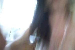 Torrid nerdy black haired sweetheart talked dirty played with her sex tool